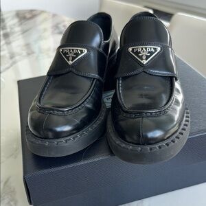 Prada Glossy Black Leather Loafers